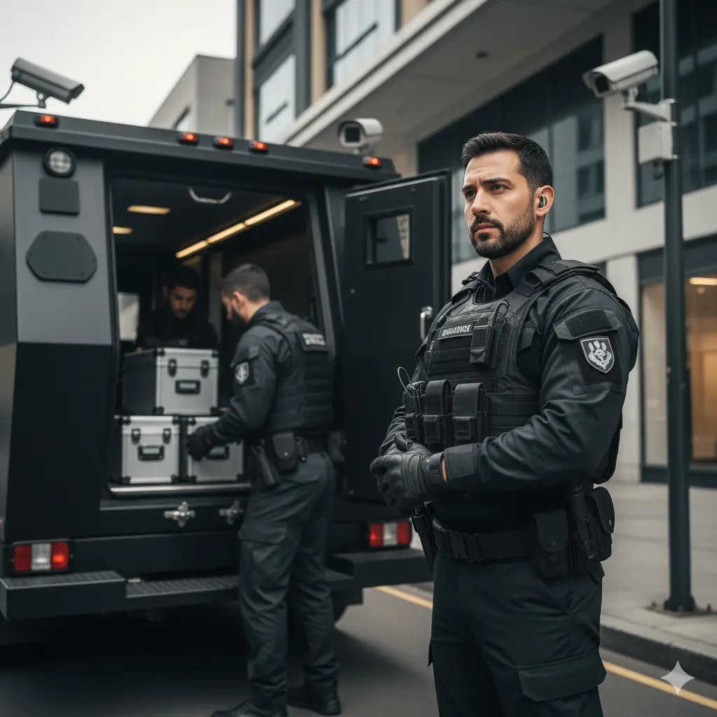 Un custodio de seguridad en una operación logística.