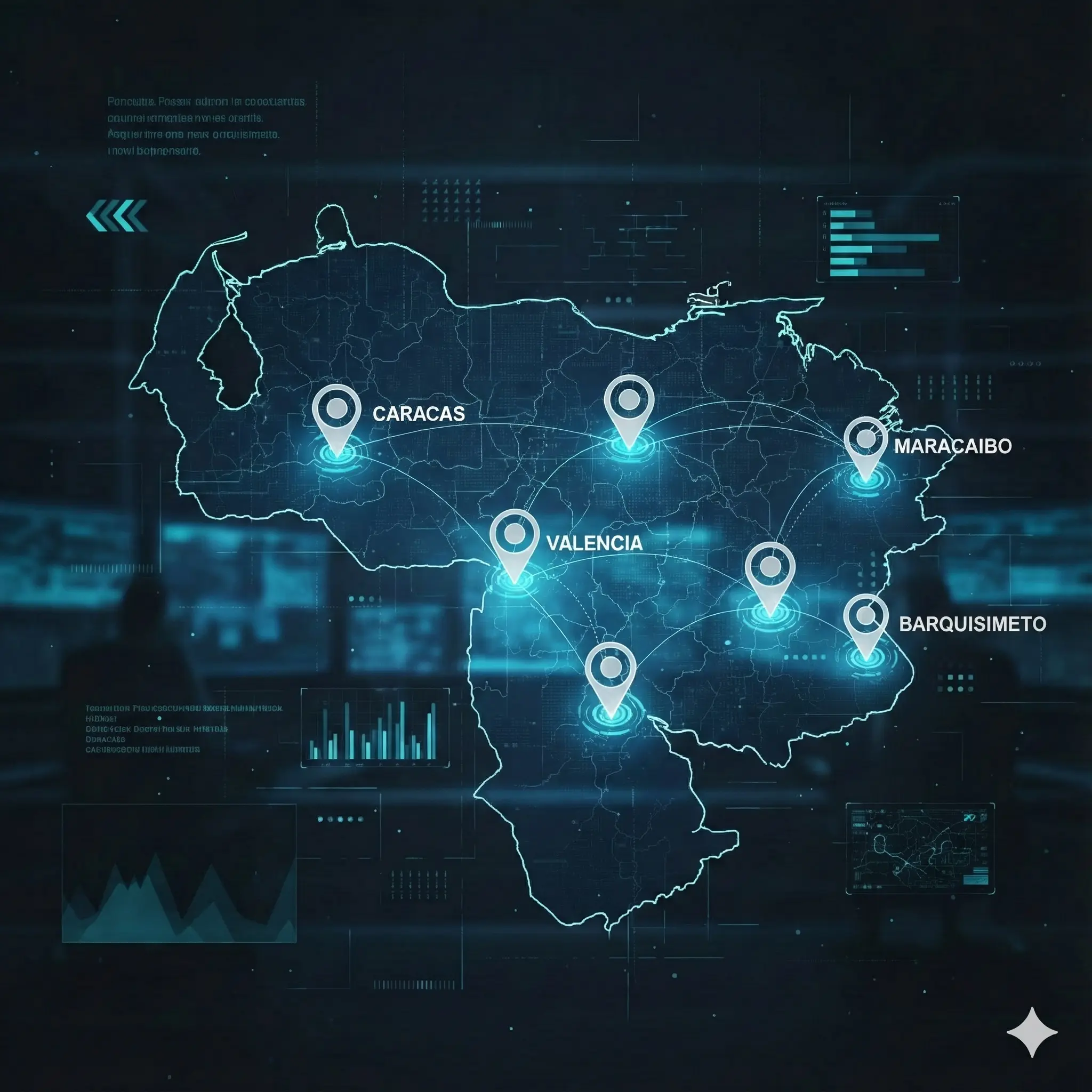 Mapa de Venezuela con puntos de cobertura activa.